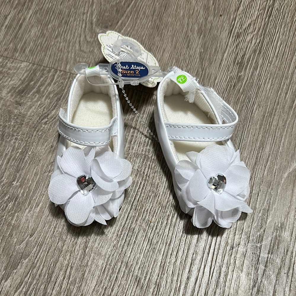Baby Steps White Dress Shoes with Flower Embellishments